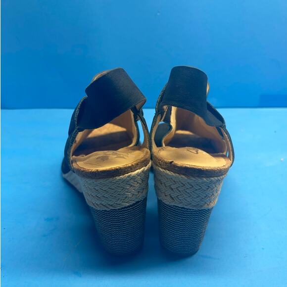 Clarks Navy Leather Cork Wedge Sandals Sz 6.5 Soft Cushion Slingback EU 37 - Picture 6 of 10